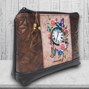 Designer virágzó órás - Nagyméretű nyomtatott panellal díszített vízálló talpas textilbőr neszesszer