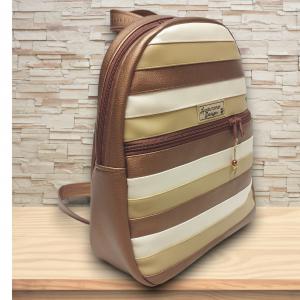 DORINA-L LINEAR hátizsák - Bronz drapp pezsgő kombináció textilbőr pántokkal  33x27x10