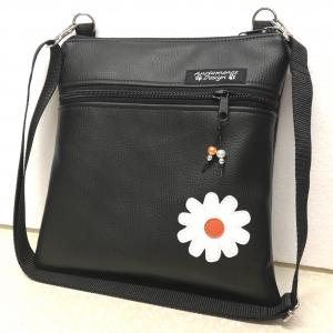 Egyke margarétás fekete textilbőr táska övtáska 25x25