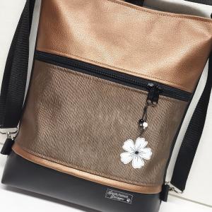 Egyke virágos bronz fekete 3in1 női hátizsák divattáska oldaltáska