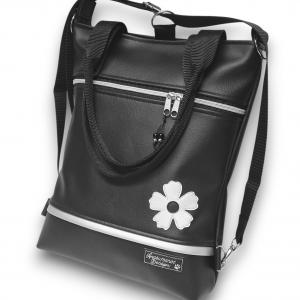 Egyke virágos elegáns 4in1 női hátizsák divattáska oldaltáska Fekete-ezüst