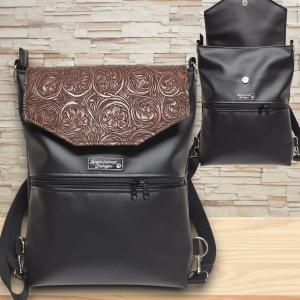 Elegáns 3D barna virágos fedélrészes 3in1 hátizsák univerzális táska