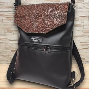 Elegáns 3D barna virágos fedélrészes 3in1 hátizsák univerzális táska