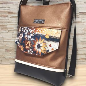 Fantasy virágok EMILI 3 funkciós hátizsák oldaltáska Fekete-bronz barna