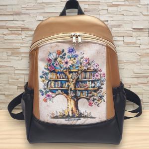 Fantasy Virágzó könyves fa - Palacktartós MAXIM BackPack L hátizsák Fekete-óarany