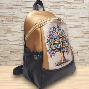Fantasy Virágzó könyves fa - Palacktartós MAXIM BackPack L hátizsák Fekete-óarany