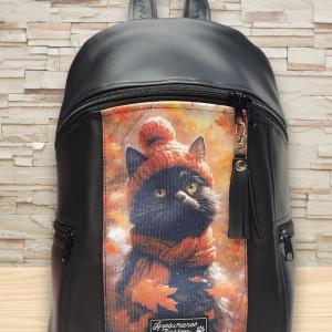 Fázós cica MAXIM BackPack L hátizsák textilbőr pántokkal 36x30x16