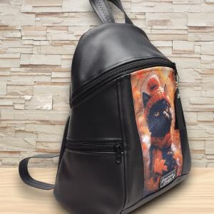 Fázós cica MAXIM BackPack L hátizsák textilbőr pántokkal 36x30x16