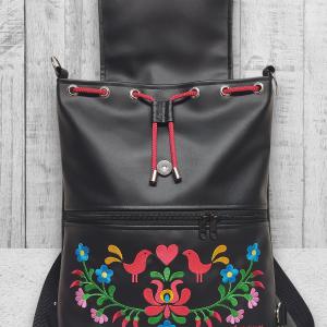 Fedélrészes zsinóros 3in1 hátizsák univerzális táska - Hímzett Hungarian Folkart23