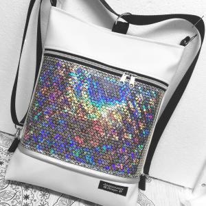 Flitter hologramos 3in1 hátizsák univerzális táska-fehér