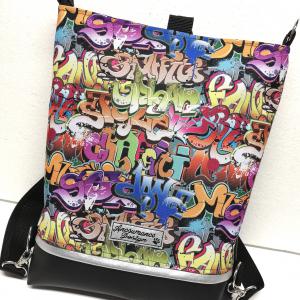 Graffiti - hátulzsebes 3in1 textilbőr hátizsák univerzális táska