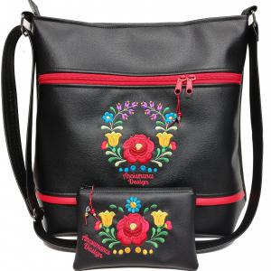 Hímzett 35x36-os nagy csini pakolós táska szett fekete HungarianFolkart05 neszivel