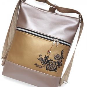 Hímzett 3in1 hátizsák univerzális táska FantasyFlower007 Gyöngyházpúder-óarany