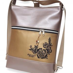 Hímzett 3in1 hátizsák univerzális táska FantasyFlower007 Gyöngyházpúder-óarany