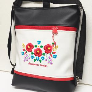 Hímzett 3in1 hátizsák univerzális táska fekete-fehér Hungarian Folkart20