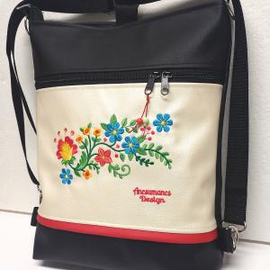 Hímzett 3in1 hátizsák univerzális táska fekete pezsgő Hungarian Folkart19