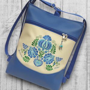 Hímzett 3in1 hátizsák univerzális táska mosolyvonalas kék-világos bézs - Hungarian Extra 002