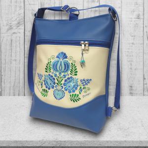 Hímzett 3in1 hátizsák univerzális táska mosolyvonalas kék-világos bézs - Hungarian Extra 002