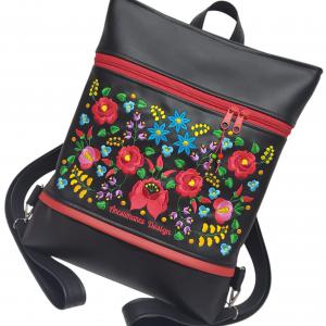 Hímzett bőrpántos pakolós hátizsák - Hungarian Extra (001) 36x30x8cm