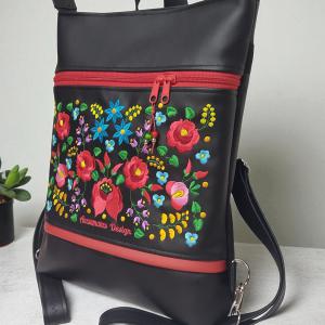 Hímzett bőrpántos pakolós hátizsák - Hungarian Extra (001) 36x30x8cm