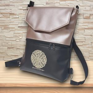 Hímzett csipke mandalás fedélrészes 3in1 hátizsák univerzális táska fekete-púder