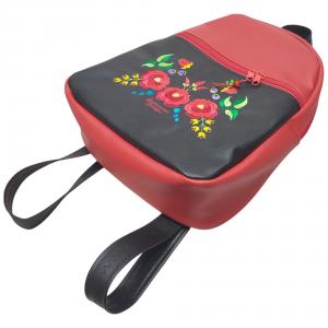 Hímzett DORINA-L hátizsák - Hungarian Folkart 30 - textilbőr pántokkal fekete-piros 33x27x10