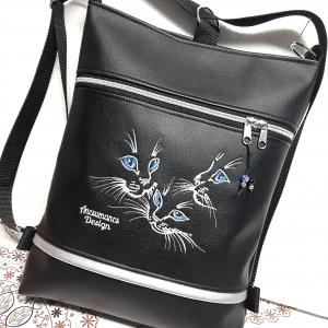 Hímzett kékszemű cicák 3in1 hátizsák univerzális táska fekete