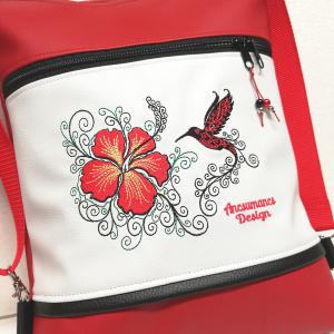 Hímzett kolibri madaras 3in1 hátizsák univerzális táska piros-fehér