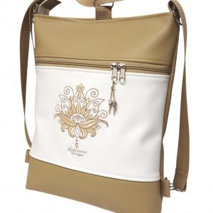 Hímzett lótuszvirág 3in1 hátizsák univerzális táska drapp-fehér