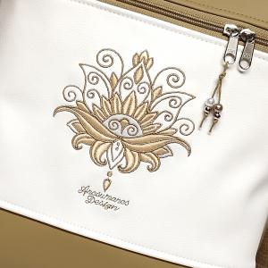 Hímzett lótuszvirág 3in1 hátizsák univerzális táska drapp-fehér