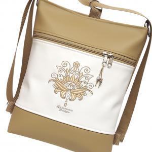 Hímzett lótuszvirág 3in1 hátizsák univerzális táska drapp-fehér