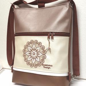 Hímzett mandalás 3in1 hátizsák univerzális táska Bronz pezsgő púder (mandala002)