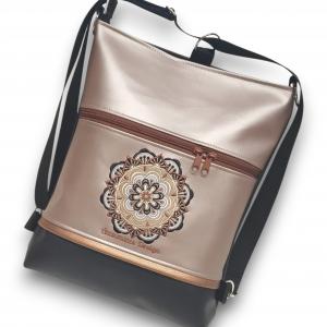 Hímzett mandalás 3in1 hátizsák univerzális táska fekete-púder (mandala001)