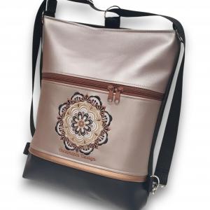 Hímzett mandalás 3in1 hátizsák univerzális táska fekete-púder (mandala001)