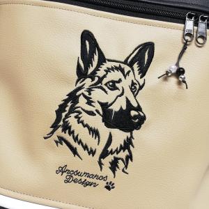 Hímzett németjuhász kutya 3in1 női hátizsák divattáska oldaltáska drapp-fekete