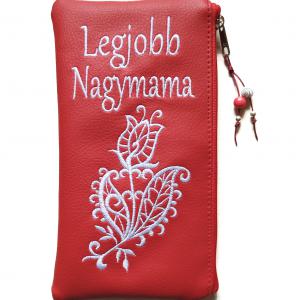 Hímzett népi motívumos telefontartó névvel vagy név nélkül 002 piros alapon fehér tulipán