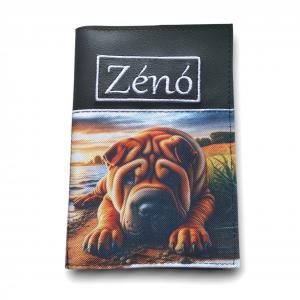 Hímzett neves kisállat egészségügyi könyv borító - Shar Pei