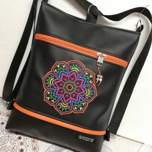 Hímzett tulipán mandalás 3in1 hátizsák univerzális táska narancs