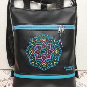 Hímzett tulipán mandalás 4in1 hátizsák univerzális táska türkíz
