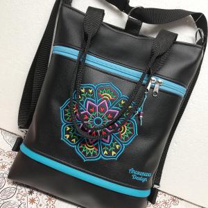 Hímzett tulipán mandalás 4in1 hátizsák univerzális táska türkíz