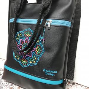 Hímzett tulipán mandalás 4in1 hátizsák univerzális táska türkíz