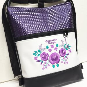 HungarianFolkart12 fekete-fehér-piramis lila 3in1 hátizsák univerzális táska