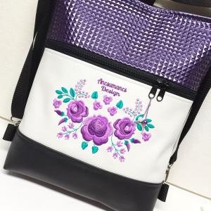 HungarianFolkart12 fekete-fehér-piramis lila 3in1 hátizsák univerzális táska