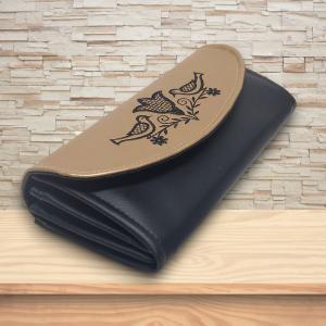 Irattartó nagy pénztárca hímzett Tulipános madárkás fekete-óarany