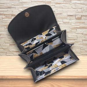 Irattartó nagy pénztárca hímzett Tulipános madárkás fekete-óarany