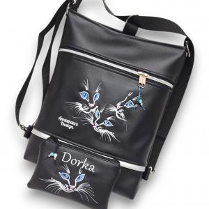 Kékszemű cicák 3in1 női hátizsák oldaltáska neves pénztárcával