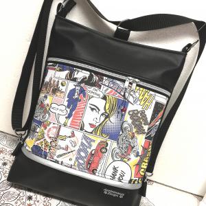 Képregényes 3in1 hátizsák pakolós rohangálós táska ezüst cipzárral