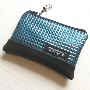 Kétrekeszes textilbőr pénztárca neszeszer 3d türkíz-fekete