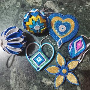 Kézműves csillogó karácsonyfadísz szett dekoráció 6 darab/szett kék