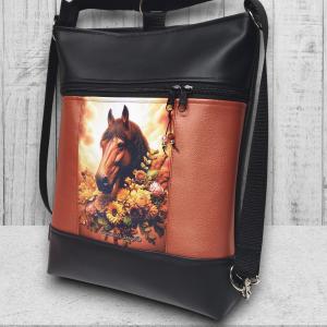 Lovas paneles 3in1 hátizsák univerzális táska  Fekete terrakotta